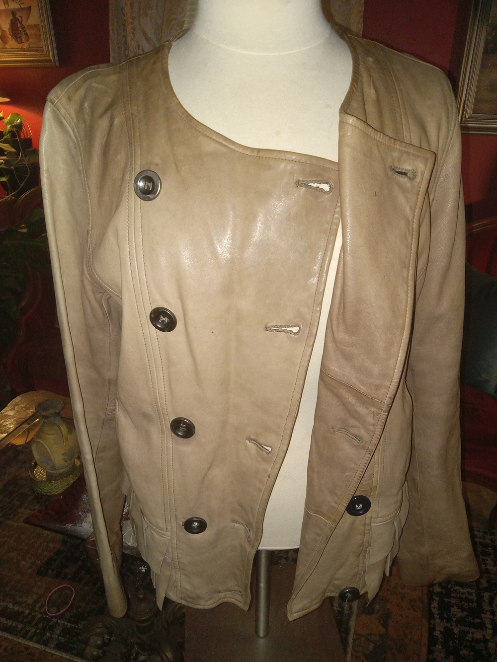 Old Navy Women's Taupe Leather Asymmetrical Button Jacket
